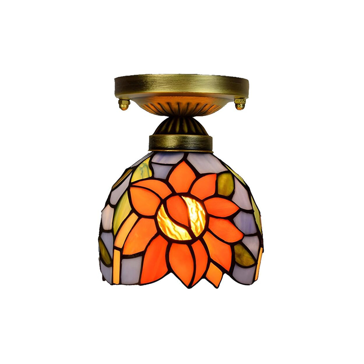 Corridor Craftsman Cone Stained Glass Flush Mount Light Image - 5