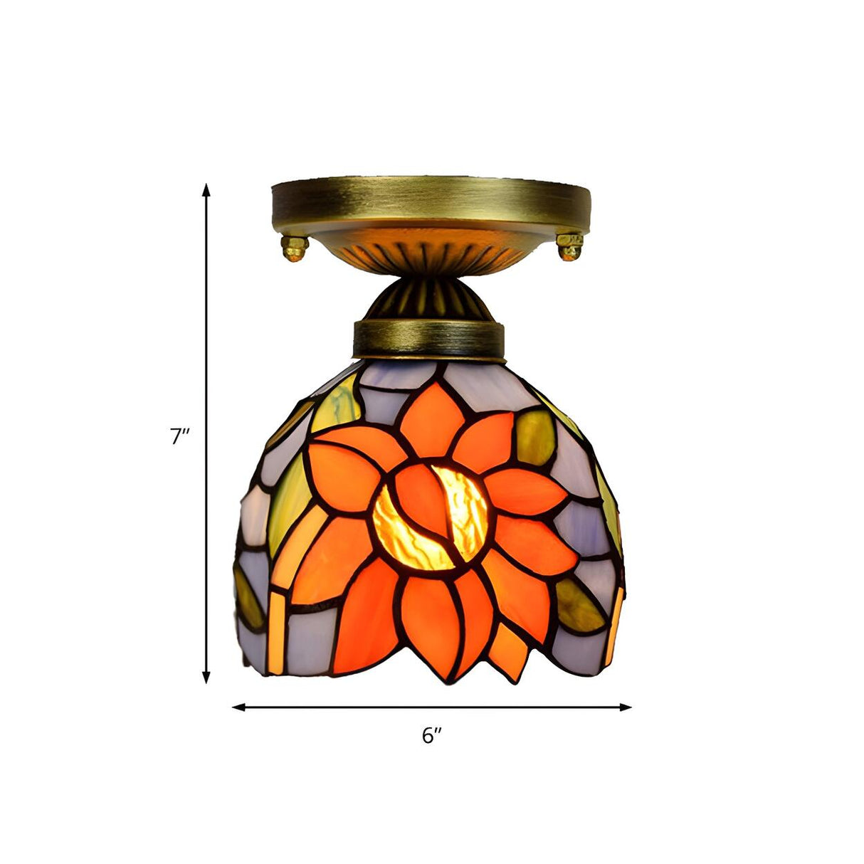 Corridor Craftsman Cone Stained Glass Flush Mount Light Image - 6