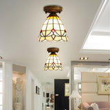 Corridor Craftsman Cone Stained Glass Flush Mount Light Image - 7