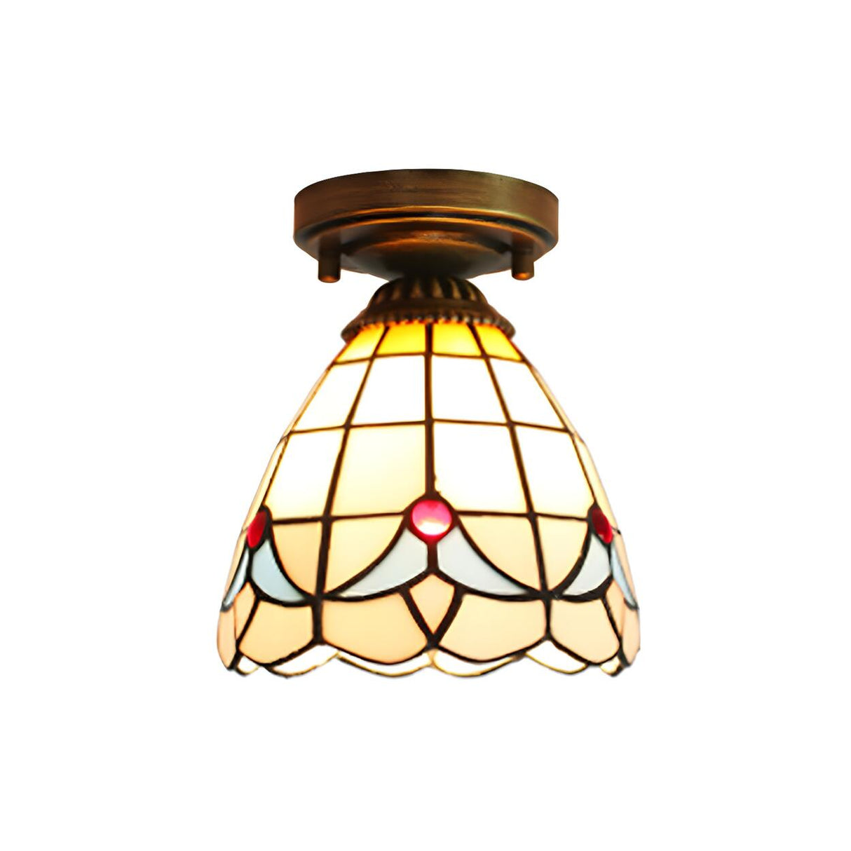 Corridor Craftsman Cone Stained Glass Flush Mount Light Image - 8