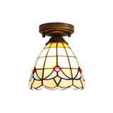 Corridor Craftsman Cone Stained Glass Flush Mount Light Image - 8