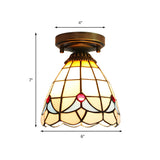 Corridor Craftsman Cone Stained Glass Flush Mount Light Image - 9