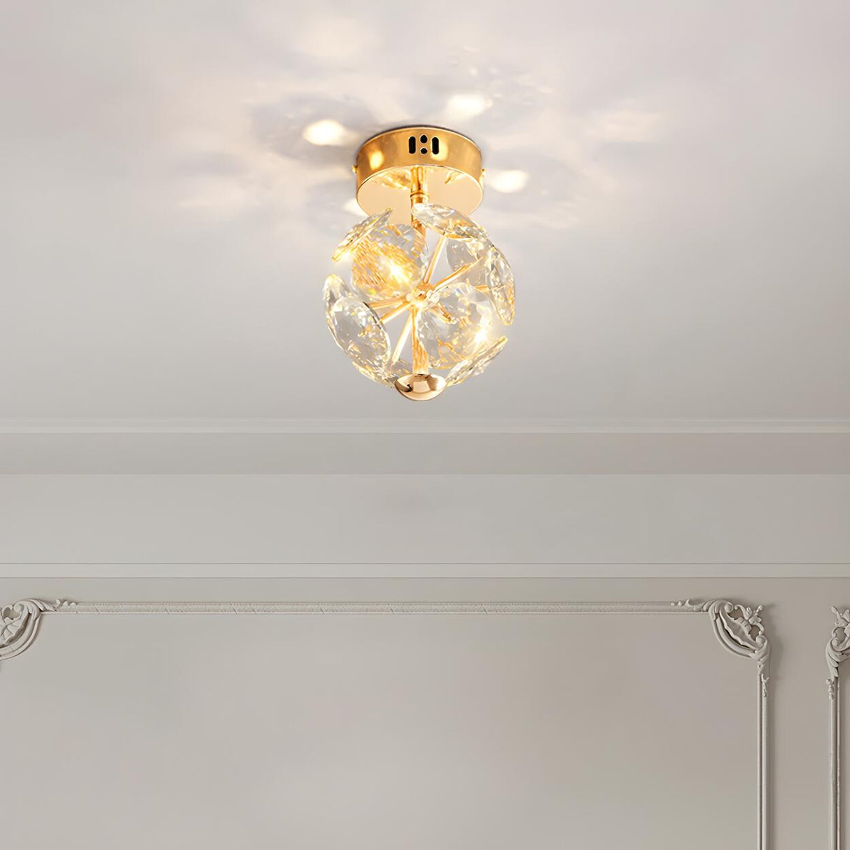 Corridor Crystal Globe Semi-Flush Mount Ceiling Light Image - 2