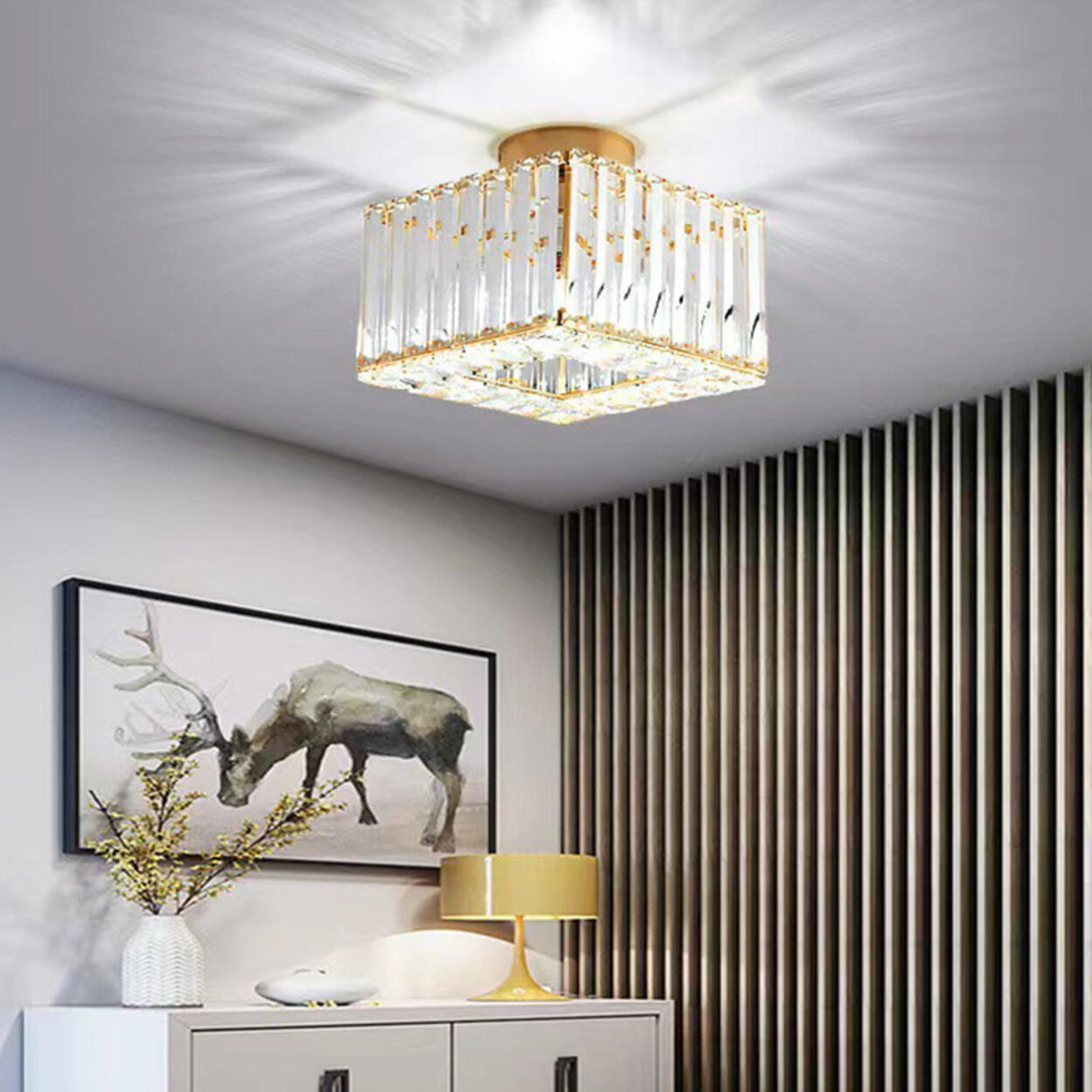 Corridor Cube Crystal Semi-Flush Mount Ceiling Light Image - 2