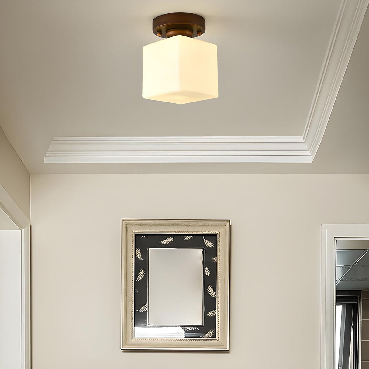 Corridor Cube Glass Semi-Flush Mount Ceiling Light Image - 14