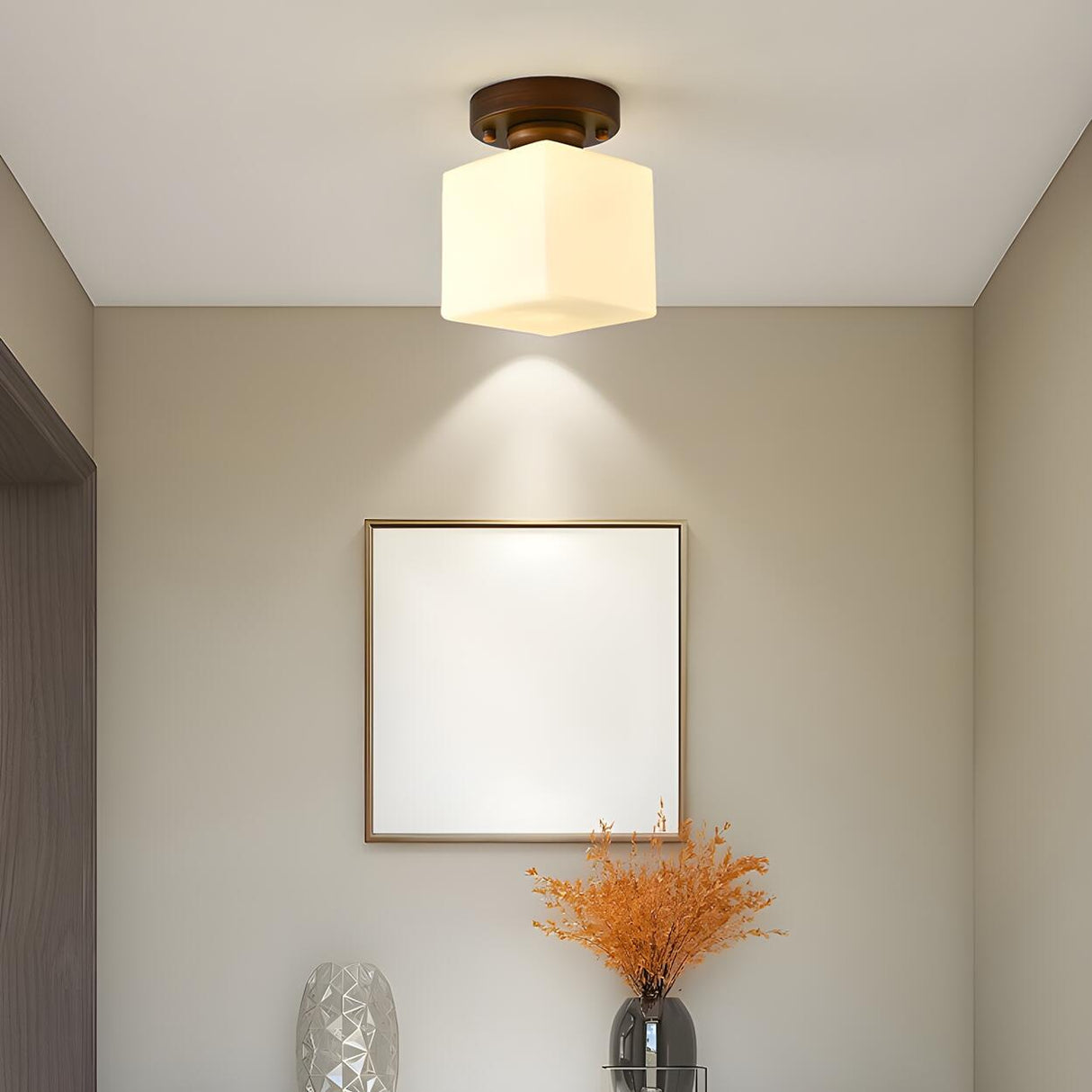 Corridor Cube Glass Semi-Flush Mount Ceiling Light Image - 4