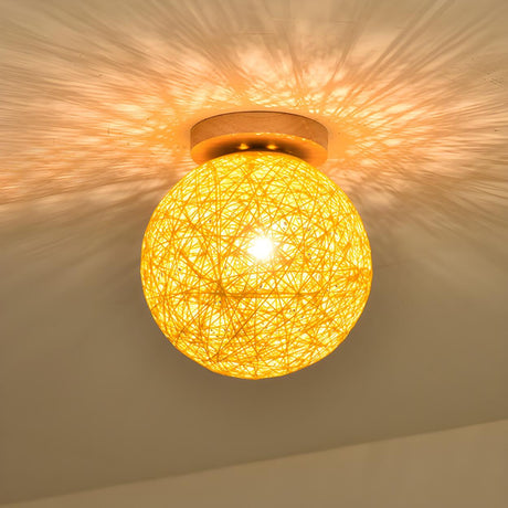 Corridor Flaxen Rattan Globe Flush Mount Ceiling Light Image - 1