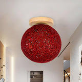 Corridor Flaxen Rattan Globe Flush Mount Ceiling Light Image - 10