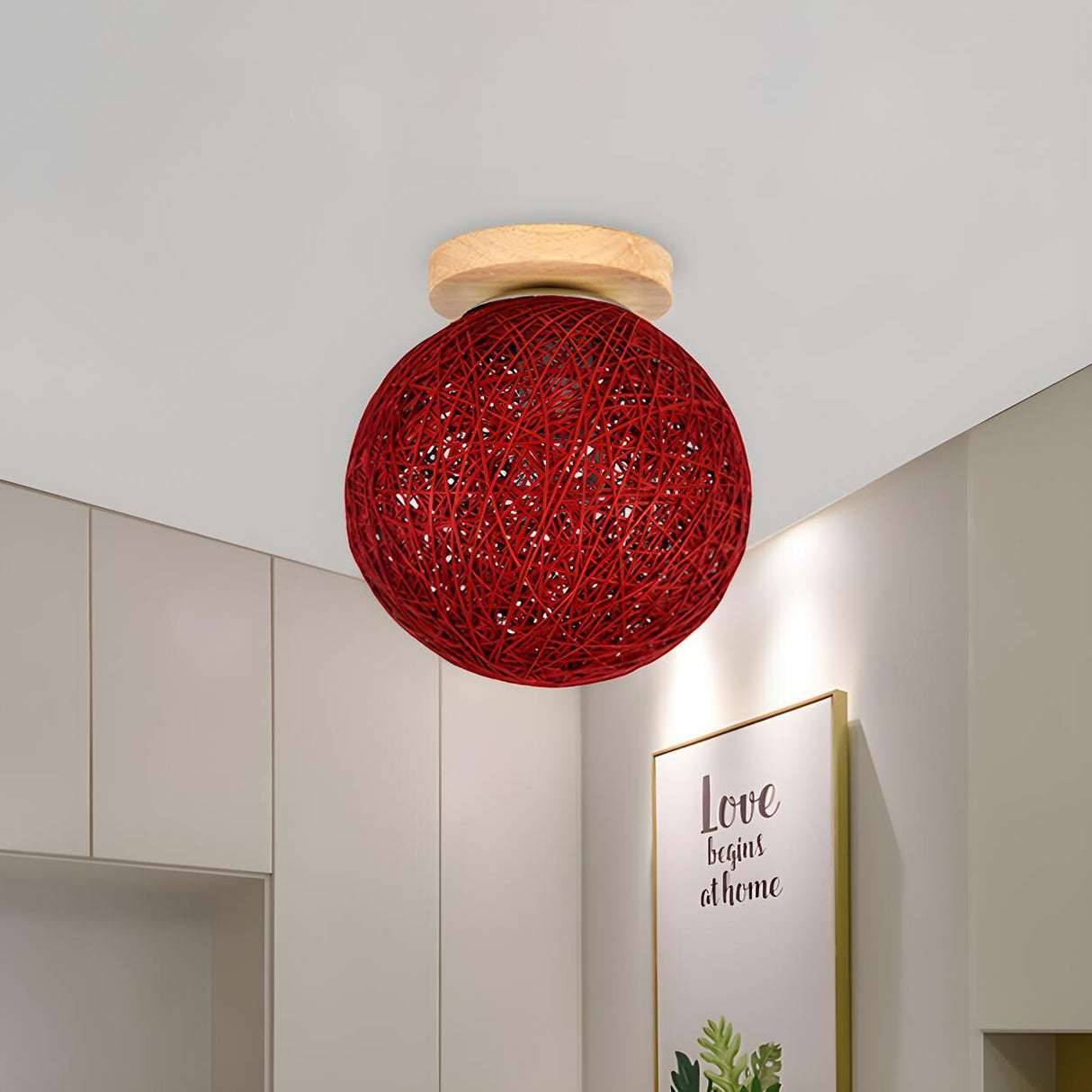 Corridor Flaxen Rattan Globe Flush Mount Ceiling Light Image - 11