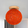 Corridor Flaxen Rattan Globe Flush Mount Ceiling Light Image - 13