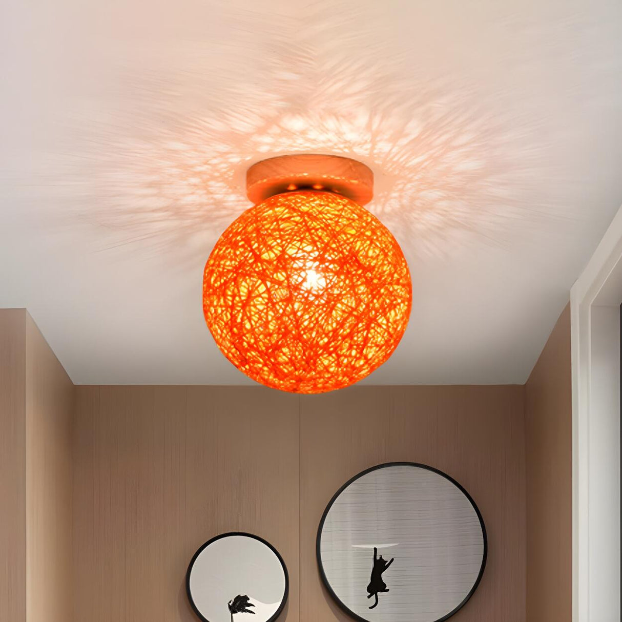 Corridor Flaxen Rattan Globe Flush Mount Ceiling Light Image - 15