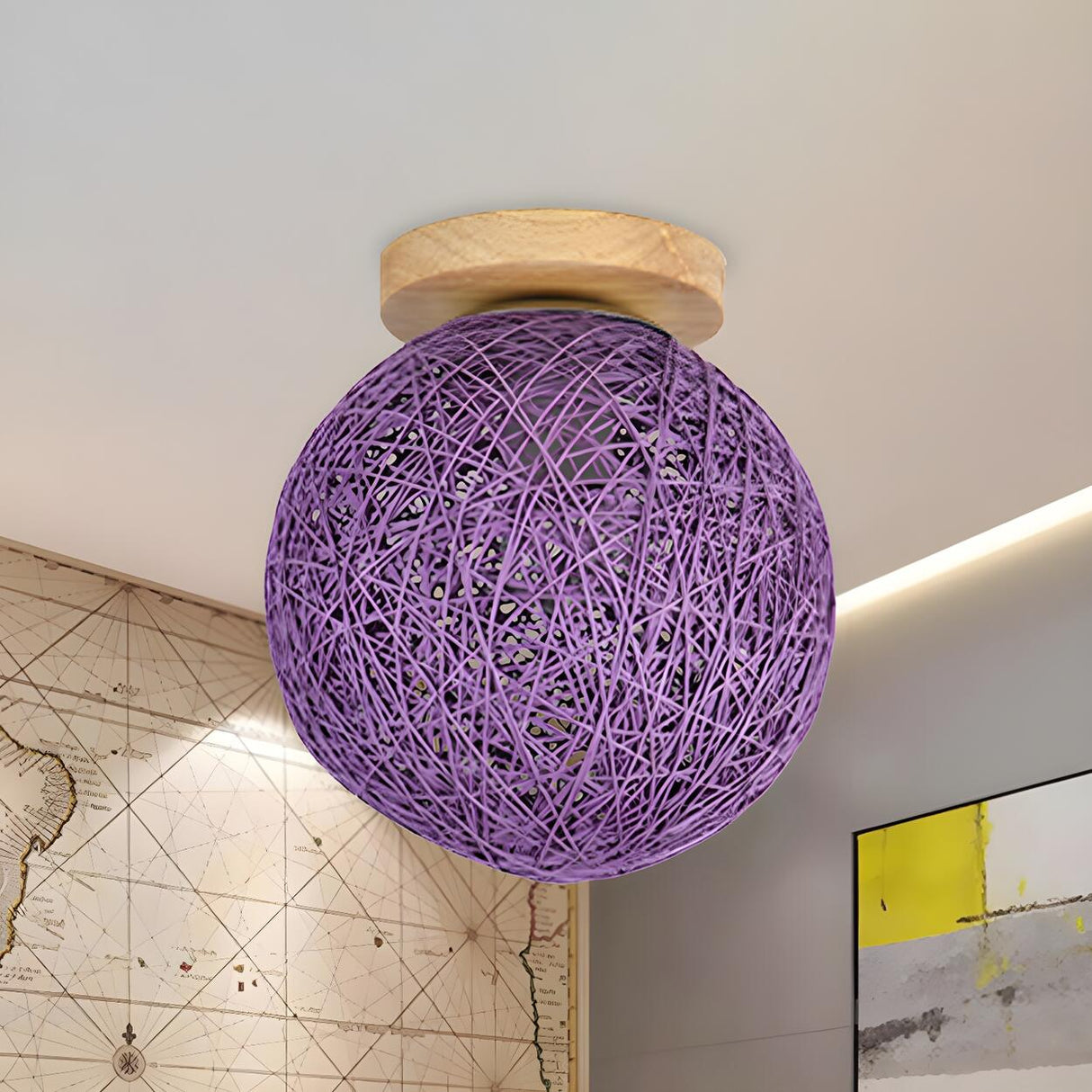 Corridor Flaxen Rattan Globe Flush Mount Ceiling Light Image - 17