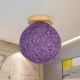 Corridor Flaxen Rattan Globe Flush Mount Ceiling Light Image - 17