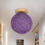 Corridor Flaxen Rattan Globe Flush Mount Ceiling Light Image - 18