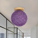 Corridor Flaxen Rattan Globe Flush Mount Ceiling Light Image - 19