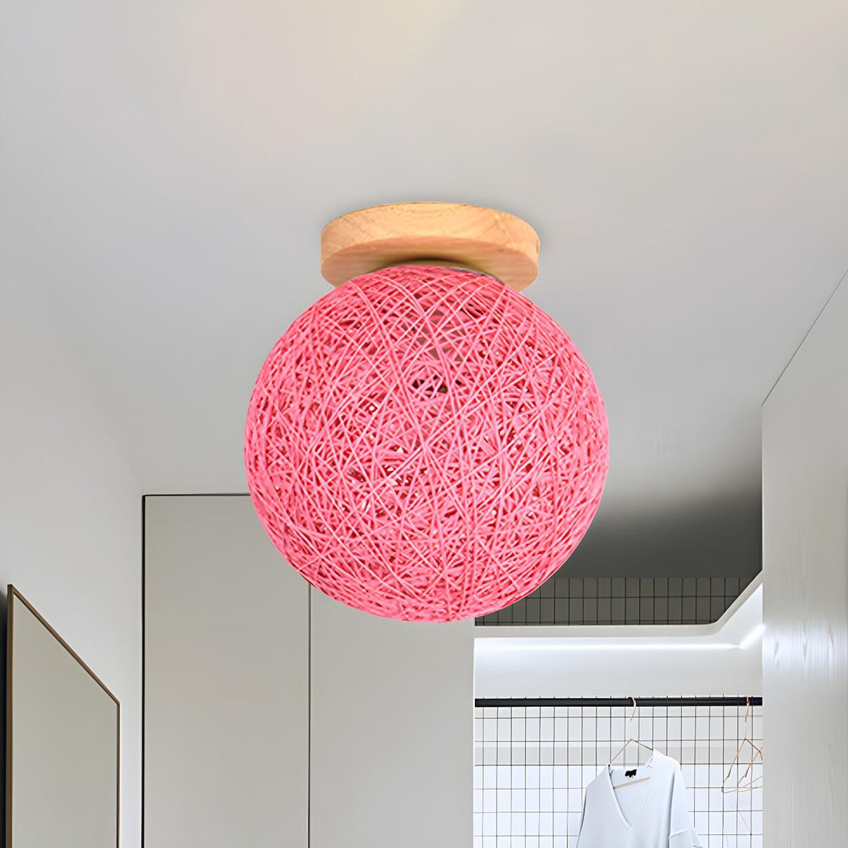 Corridor Flaxen Rattan Globe Flush Mount Ceiling Light Image - 22