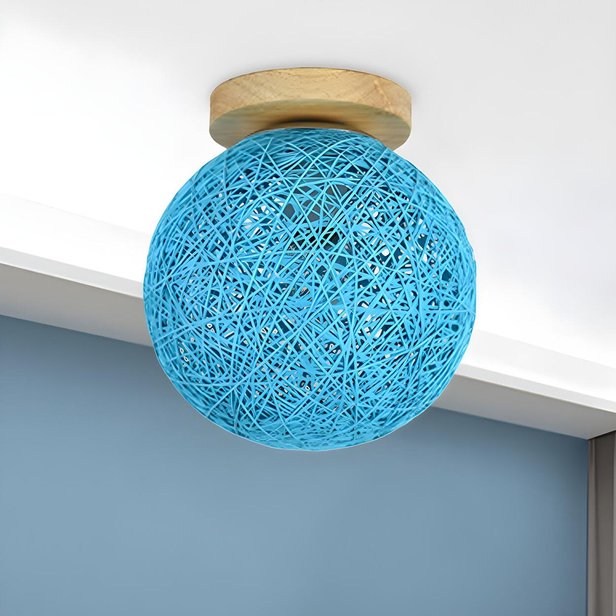 Corridor Flaxen Rattan Globe Flush Mount Ceiling Light Image - 25