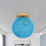 Corridor Flaxen Rattan Globe Flush Mount Ceiling Light Image - 26