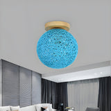 Corridor Flaxen Rattan Globe Flush Mount Ceiling Light Image - 27