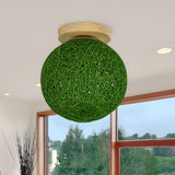 Corridor Flaxen Rattan Globe Flush Mount Ceiling Light Image - 30