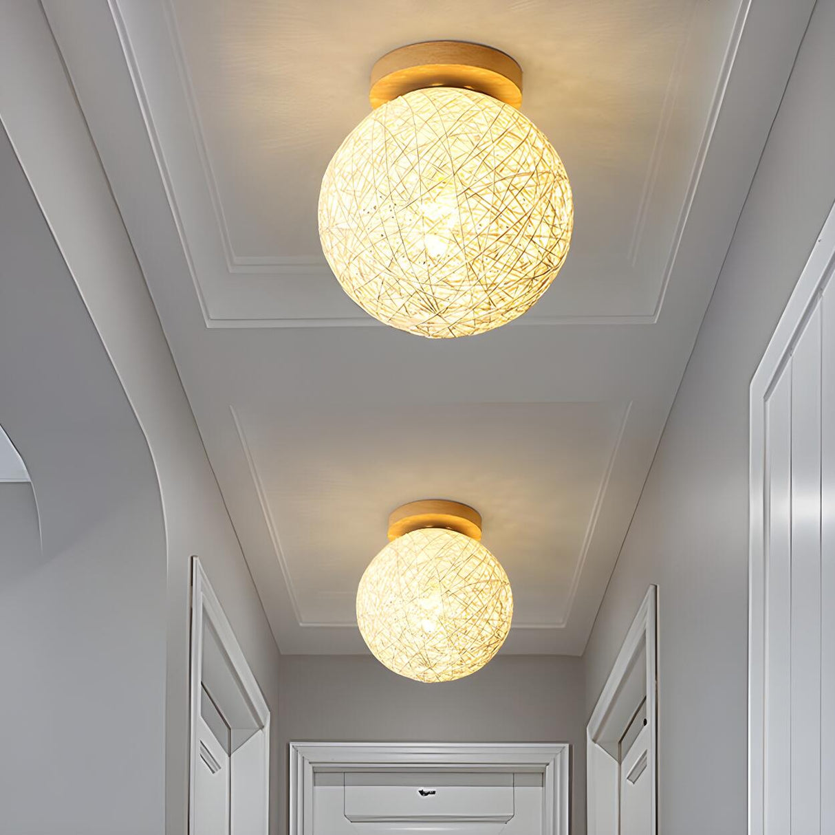 Corridor Flaxen Rattan Globe Flush Mount Ceiling Light Image - 34