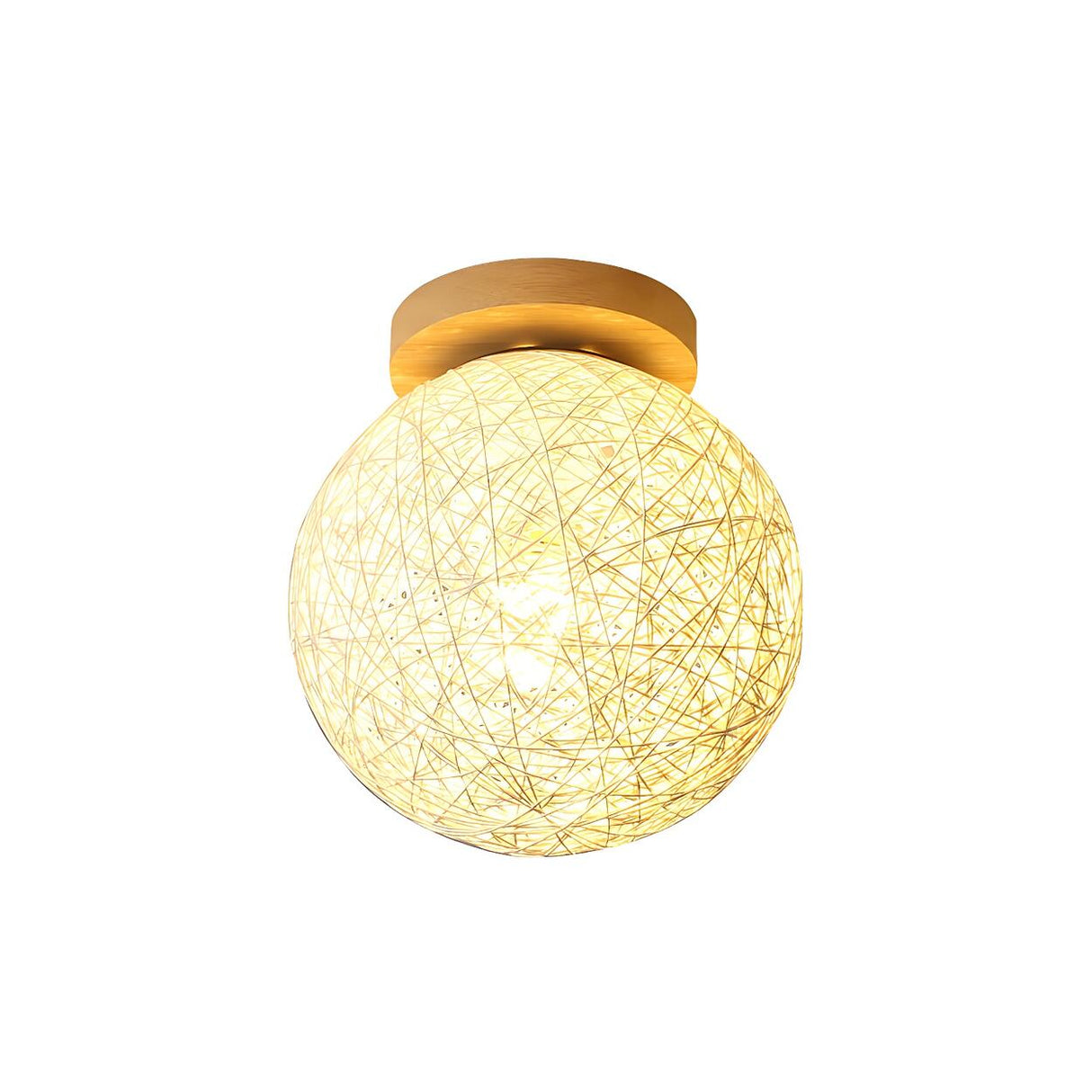 Corridor Flaxen Rattan Globe Flush Mount Ceiling Light Image - 36