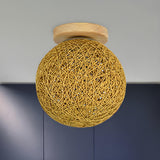 Corridor Flaxen Rattan Globe Flush Mount Ceiling Light Image - 37