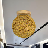 Corridor Flaxen Rattan Globe Flush Mount Ceiling Light Image - 39