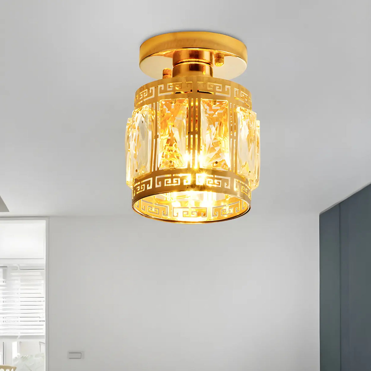 Corridor Gold Crystal Cylinder Flush Mount Ceiling Lamp Image - 2