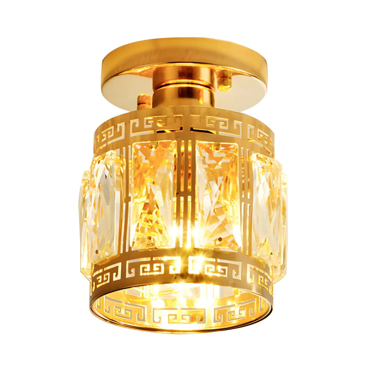 Corridor Gold Crystal Cylinder Flush Mount Ceiling Lamp Image - 3