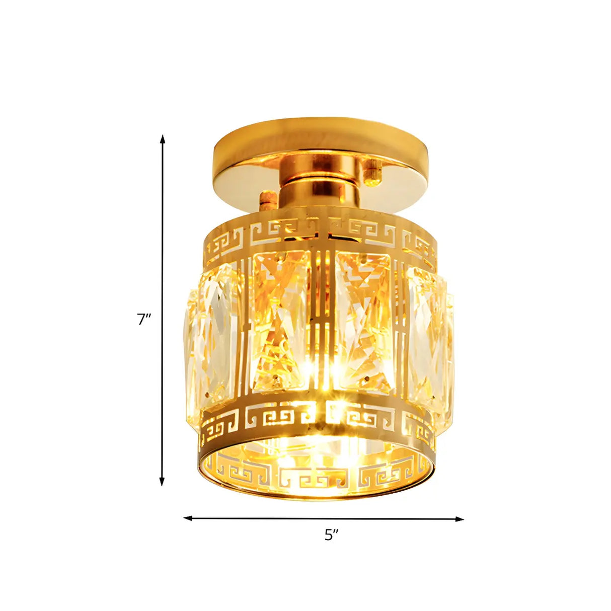 Corridor Gold Crystal Cylinder Flush Mount Ceiling Lamp 