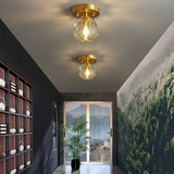 Corridor Gold Cutting Clear Glass Ball Flush Mount Lamp Image - 1