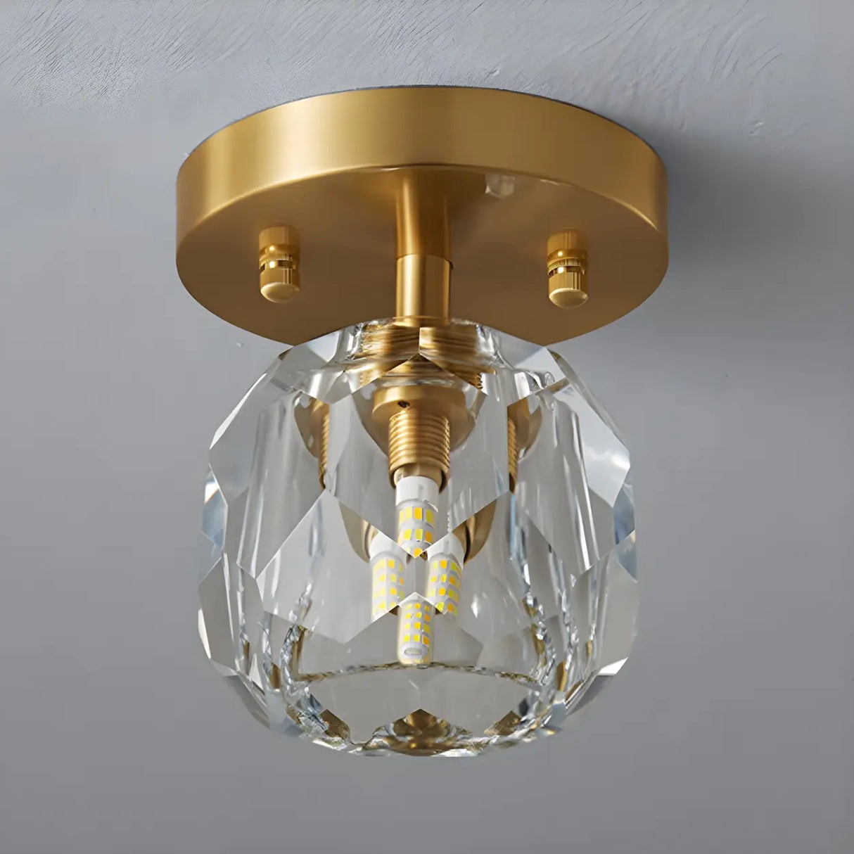 Corridor Gold Cutting Clear Glass Ball Flush Mount Lamp Image - 10