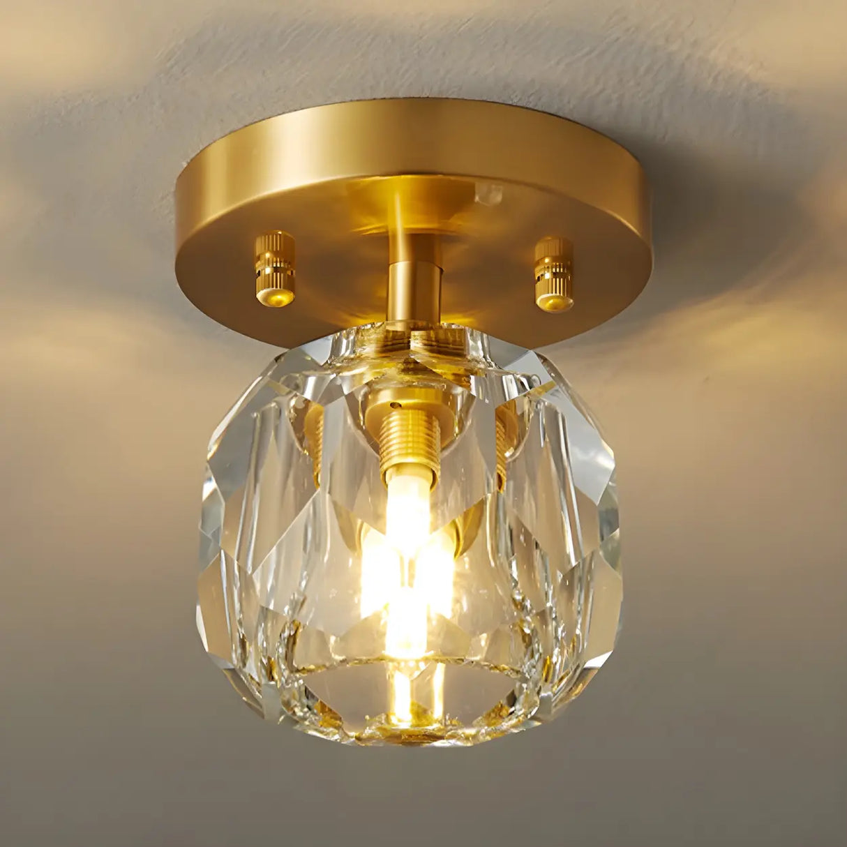 Corridor Gold Cutting Clear Glass Ball Flush Mount Lamp Image - 2