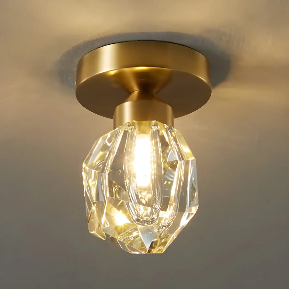 Corridor Gold Cutting Clear Glass Ball Flush Mount Lamp Image - 3