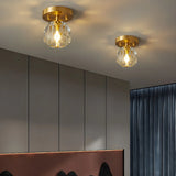 Corridor Gold Cutting Clear Glass Ball Flush Mount Lamp Image - 4