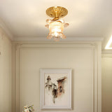 Corridor Gold Flower Glass Flush Mount Ceiling Light Image - 1