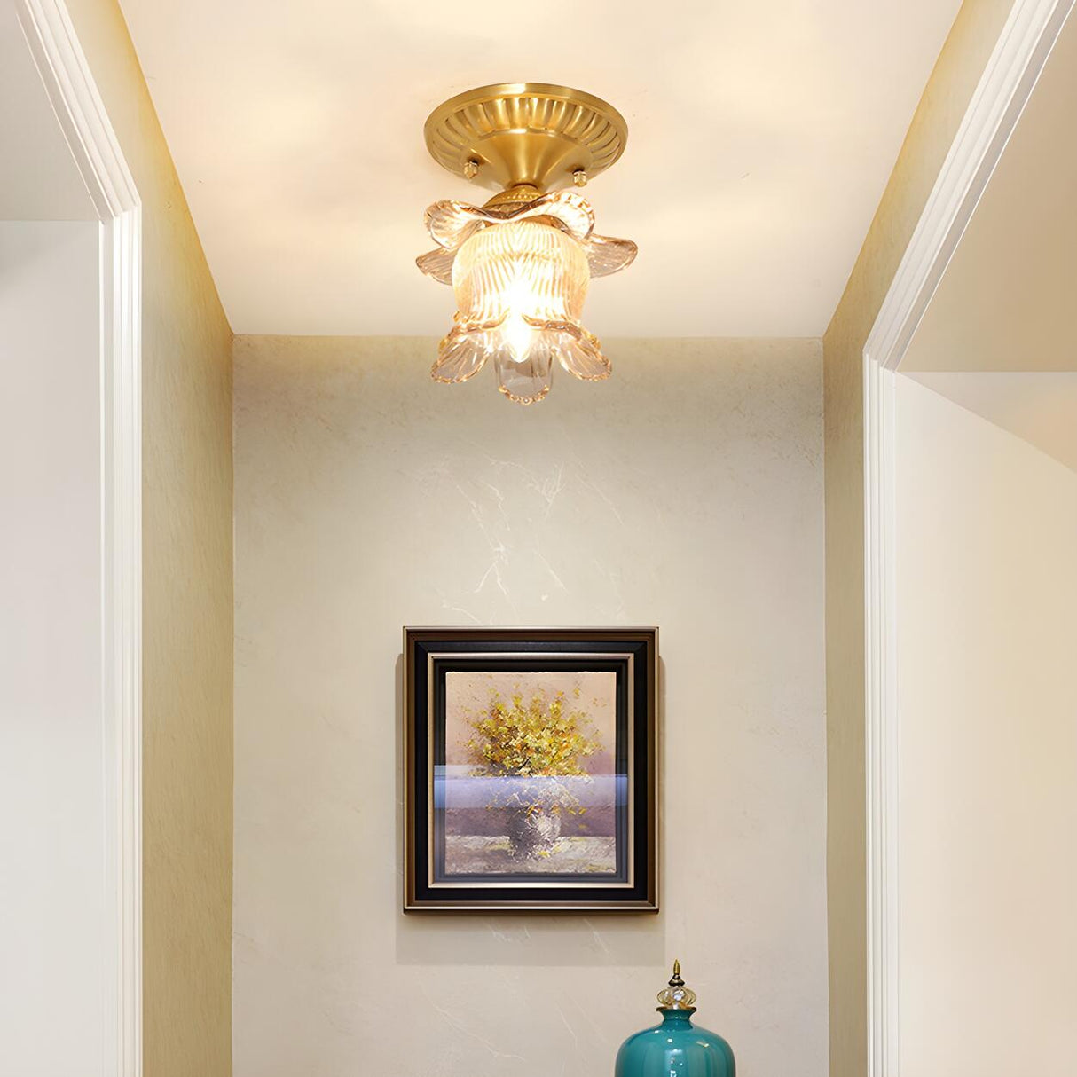 Corridor Gold Flower Glass Flush Mount Ceiling Light Image - 3