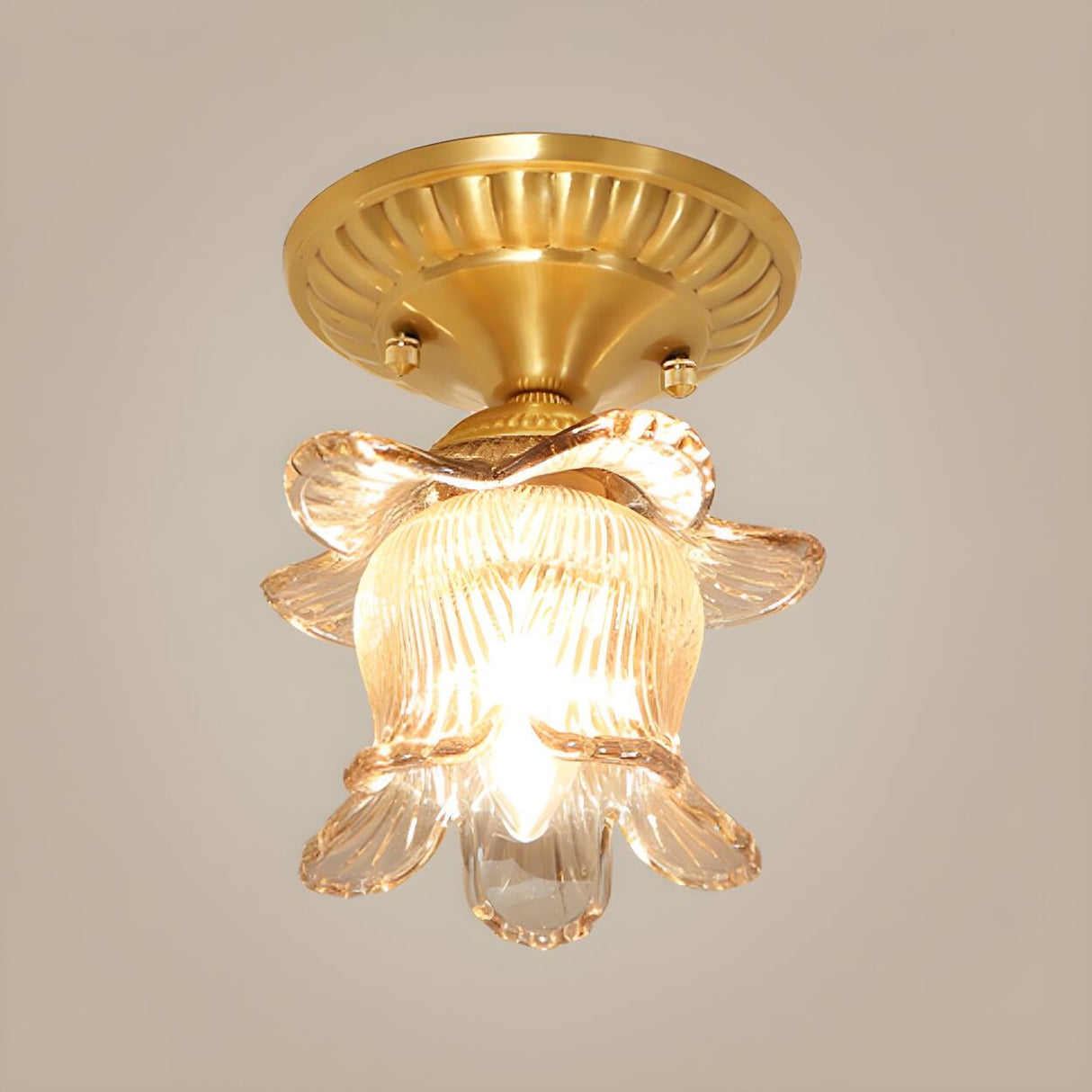 Corridor Gold Flower Glass Flush Mount Ceiling Light Image - 6