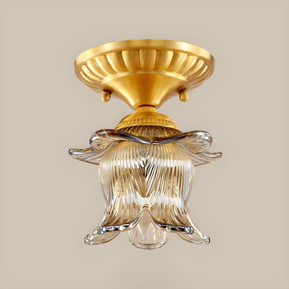 Corridor Gold Flower Glass Flush Mount Ceiling Light Image - 7