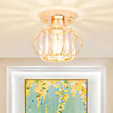 Corridor Gold Lantern Crystal Semi-Flush Mount Light Image - 2