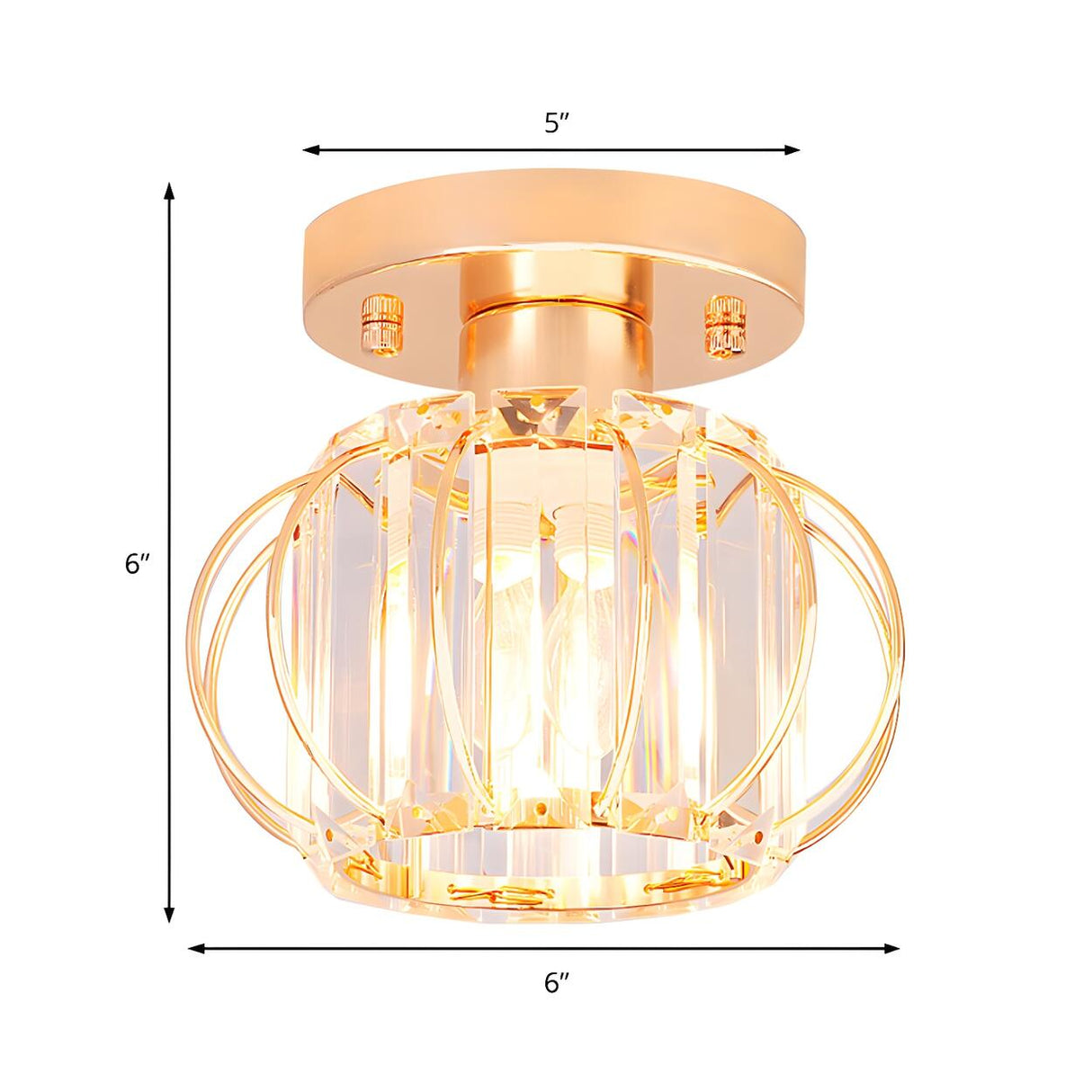 Corridor Gold Lantern Crystal Semi-Flush Mount Light 