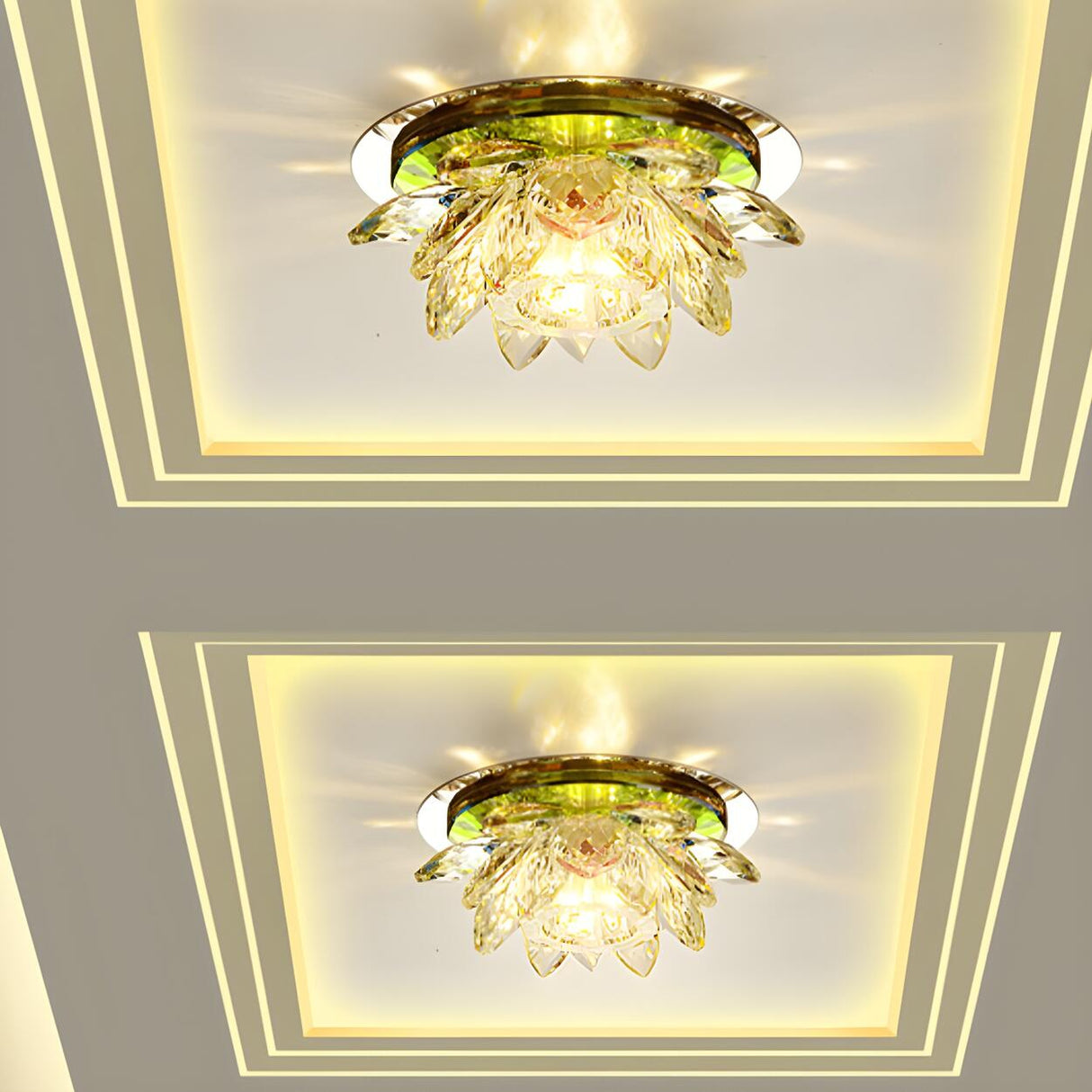 Corridor Lotus Crystal Chrome LED Flush Mount Light Image - 2