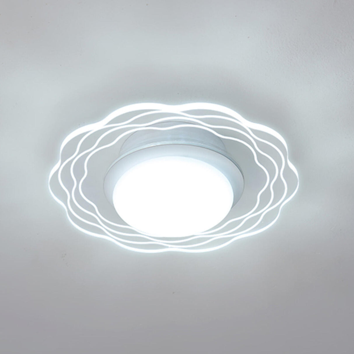 Corridor Mini White Round Wave Flush Mount Ceiling Lamp Image - 9