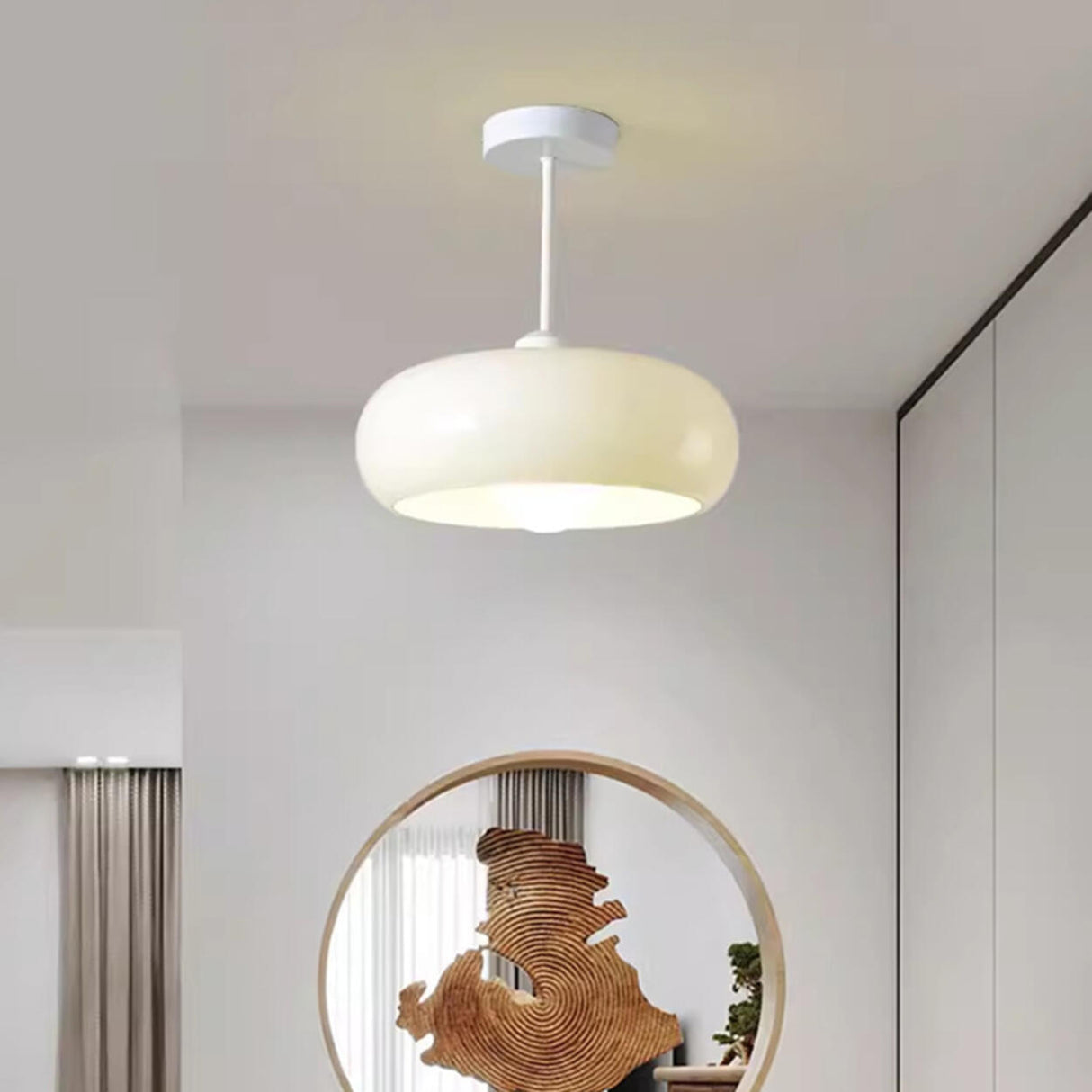 Corridor Orange Drum Glass Semi-Flush Mount Light Image - 7