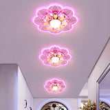 Corridor Pink Flower LED Crystal Flush Mount Light Image - 1