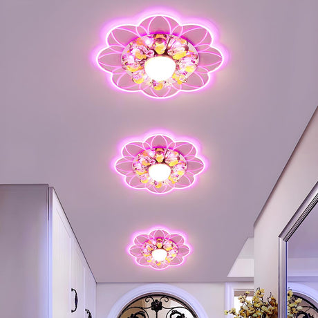 Corridor Pink Flower LED Crystal Flush Mount Light Image - 1