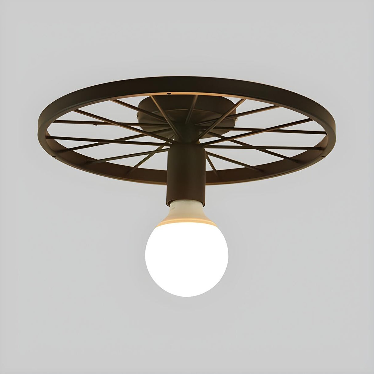 Corridor Retro Black Wheel-Shaped Semi-Flush Mount Lamp Image - 4