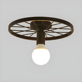 Corridor Retro Black Wheel-Shaped Semi-Flush Mount Lamp Image - 4