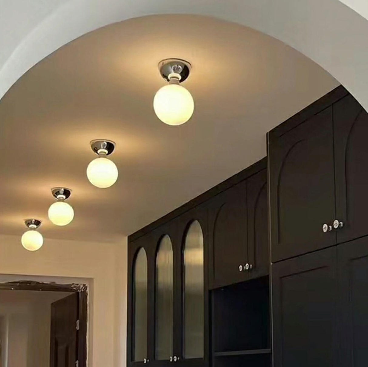 Corridor Spherical Glass Semi-Flush Mount Ceiling Light Image - 1